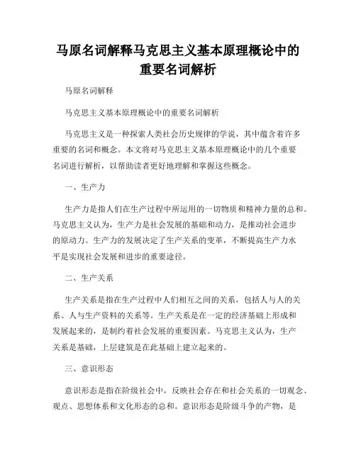 马原名词解释马克思主义基本原理概论中的重要名词解析