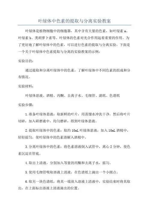 叶绿体中色素的提取与分离实验教案