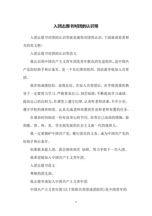 入团志愿书对团的认识等
