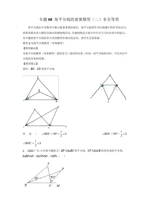 中考数学常见几何模型角平分线的基本模型(二)非全等类