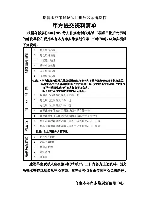 乌鲁木齐市建设项目批后公示牌制作