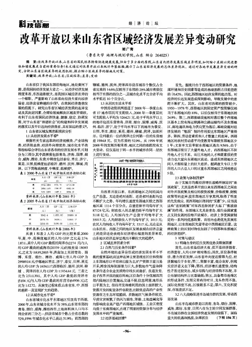 改革开放以来山东省区域经济发展差异变动研究