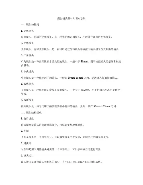 摄影镜头器材知识点总结