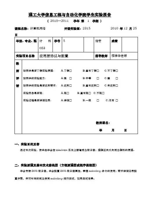 计算机网络实验应用层协议与配置实验报告格式