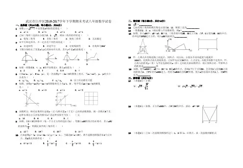 湖北省武汉市江岸区2016-2017学年下学期期末考试八年级数学试卷