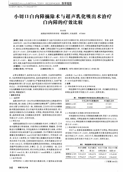 小切口白内障摘除术与超声乳化吸出术治疗白内障的疗效比较