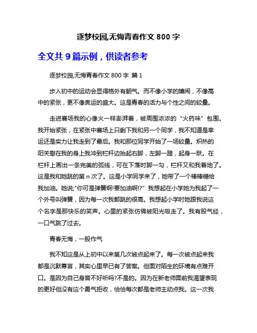逐梦校园,无悔青春作文800字