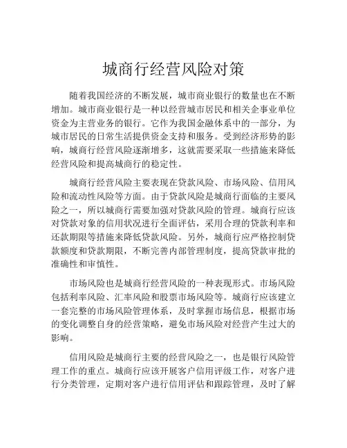城商行经营风险对策