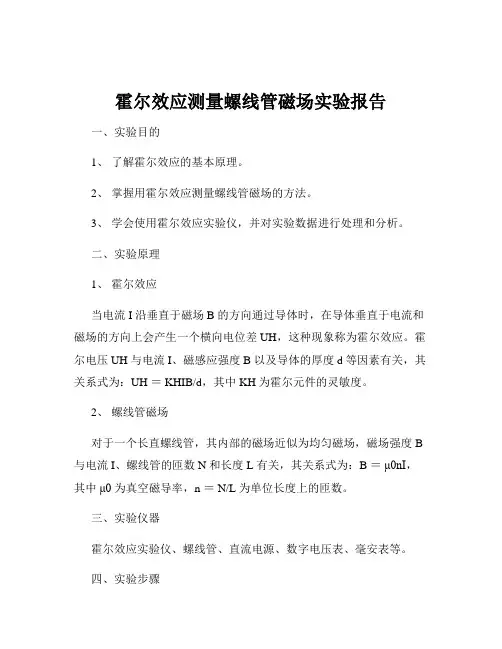 霍尔效应测量螺线管磁场实验报告