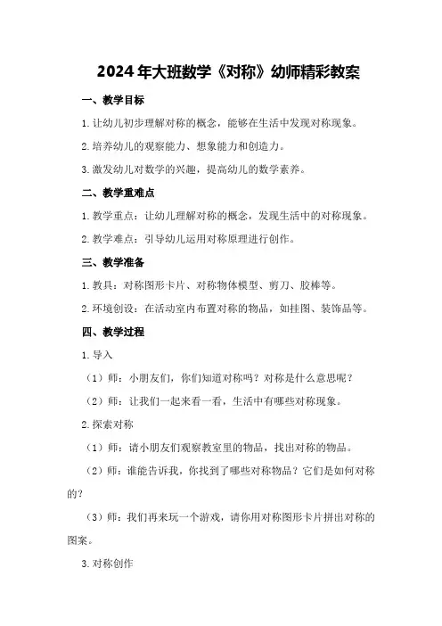 2024年大班数学《对称》幼师精彩教案