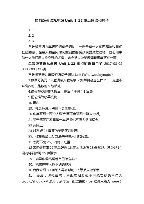 鲁教版英语九年级Unit_1-12重点短语和句子