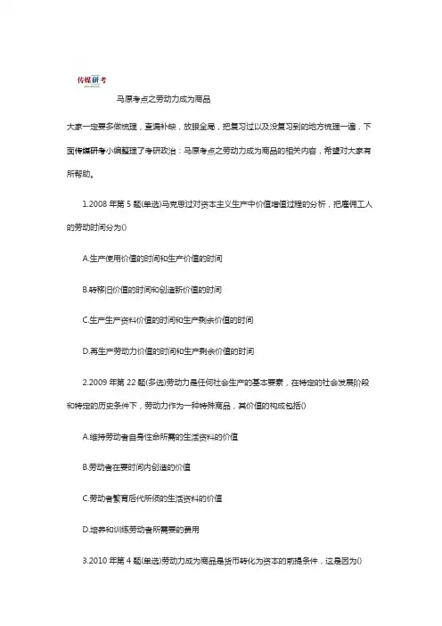 马原考点之劳动力成为商品