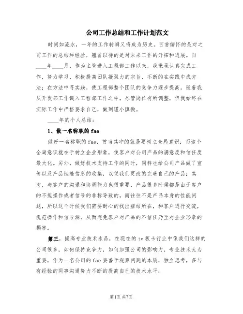 公司工作总结和工作计划范文(2篇)