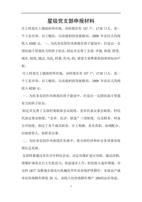 星级党支部申报材料