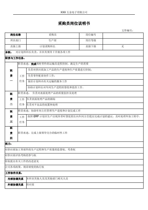 采购员岗位说明书