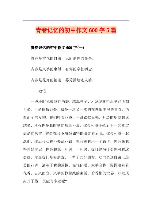 青春记忆的初中作文600字5篇