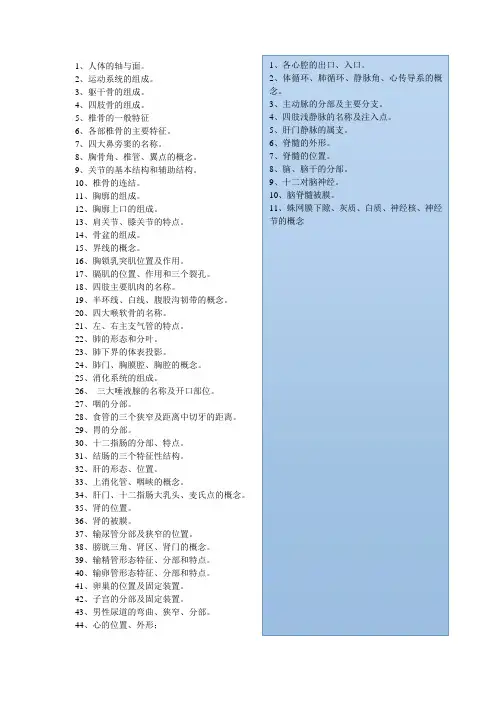 系统解剖学复习重点(方向)