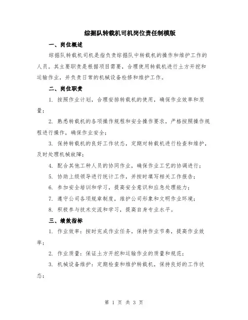 综掘队转载机司机岗位责任制模版
