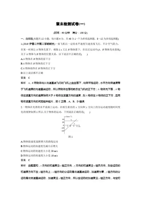 人教版高一物理必修二：曲线运动 单元测试题(含答案和详细解析) (2)