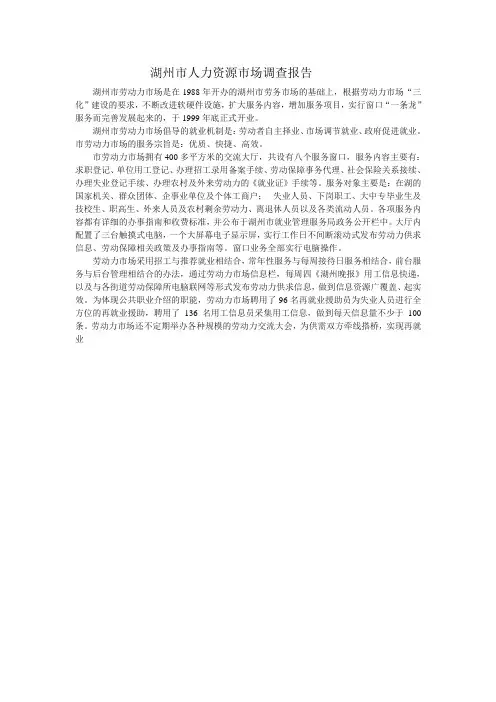 湖州市劳动力市场及人力资源市场调查报告