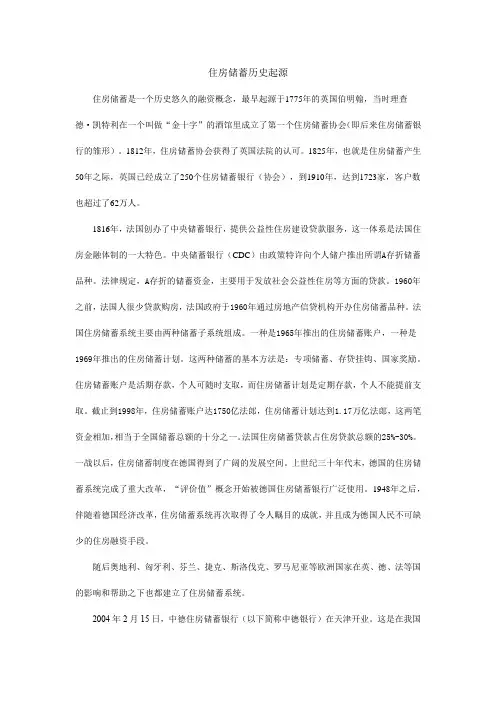 住房储蓄历史起源