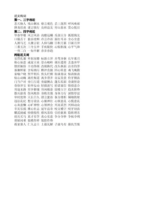 近义构词成语（如第一、三字相近，或第二、四相近）