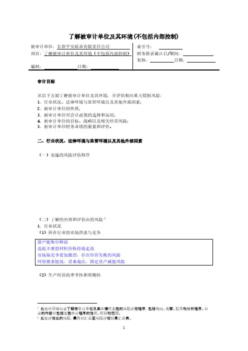 【VIP专享】长春平安纸业有限责任公司素引号B3风险评估工作底稿