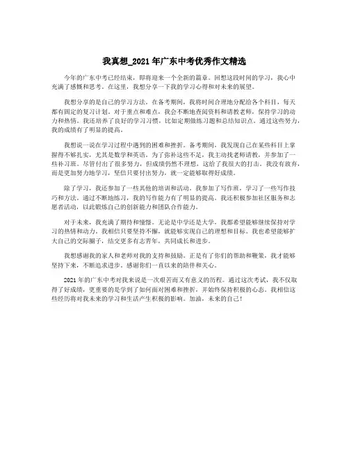 我真想_2021年广东中考优秀作文精选