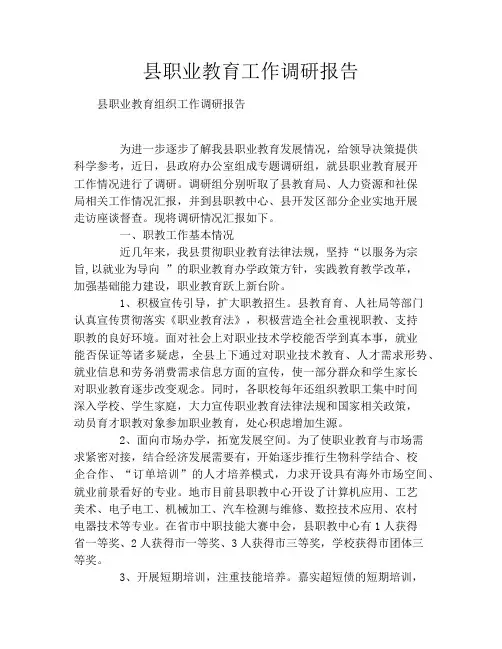 县职业教育工作调研报告