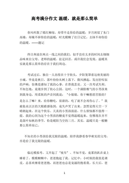 高考满分作文 温暖,就是那么简单