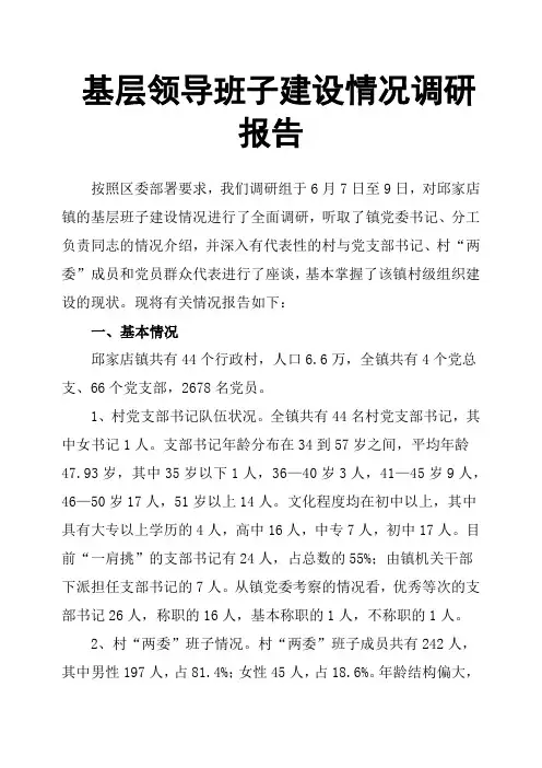 基层领导班子建设情况调研报告