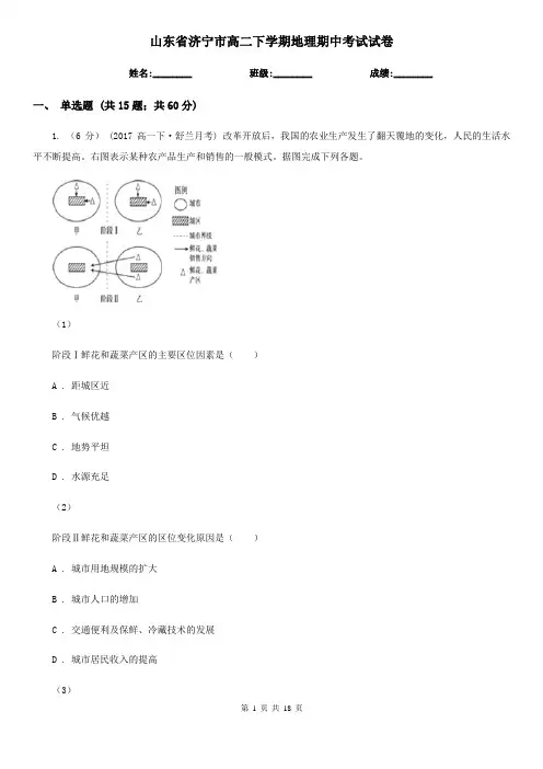 山东省济宁市高二下学期地理期中考试试卷