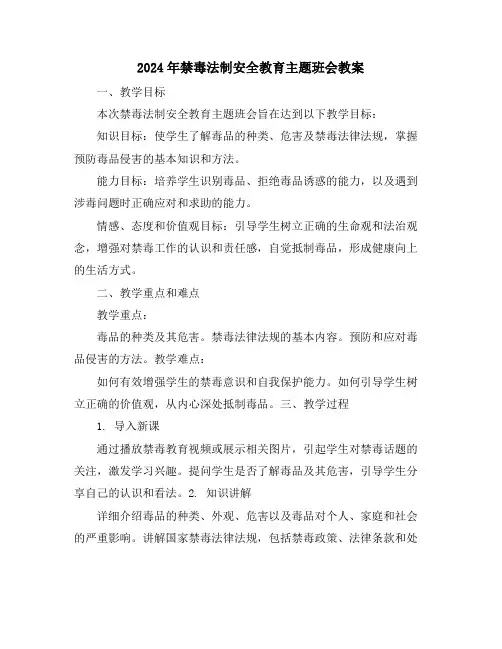 2024年禁毒法制安全教育主题班会教案