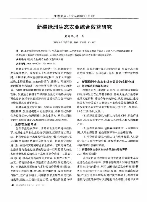 新疆绿洲生态农业综合效益研究