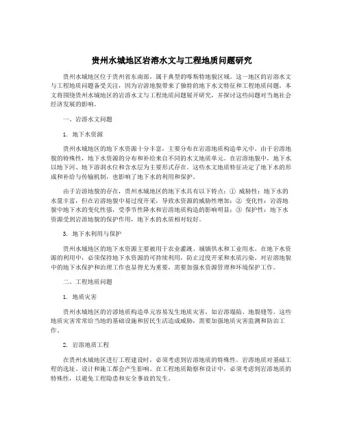 贵州水城地区岩溶水文与工程地质问题研究