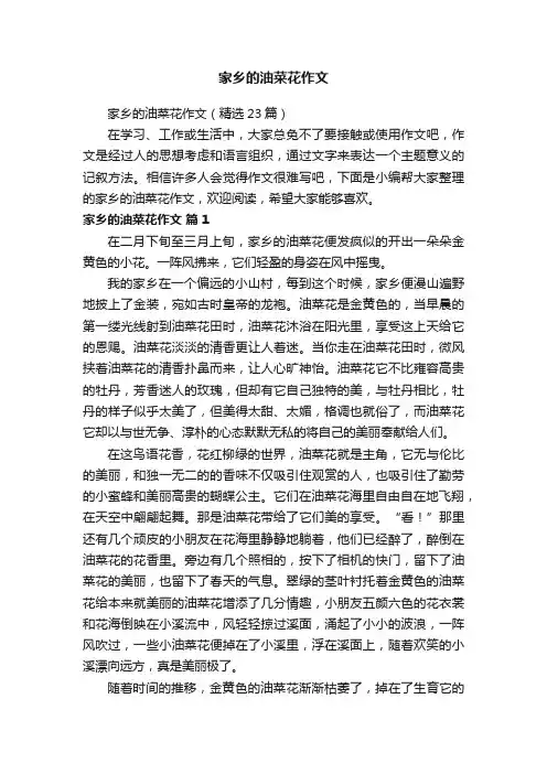 家乡的油菜花作文（精选23篇）