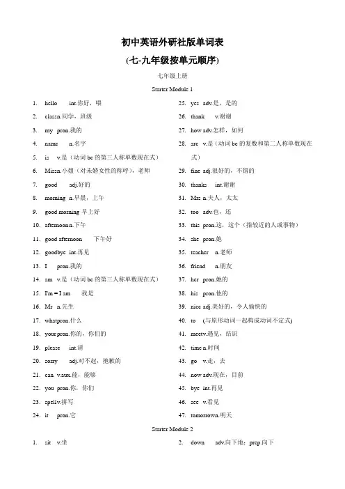 专题3-初中英语外研版单词表单词表(按单元顺序)(七年级至九年级)(背诵版)