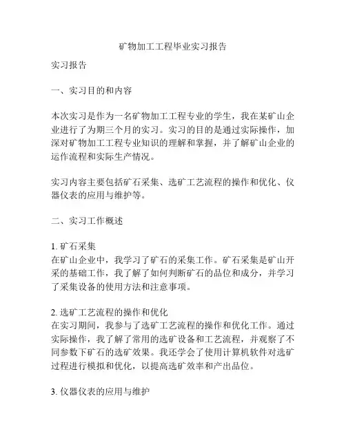 矿物加工工程毕业实习报告