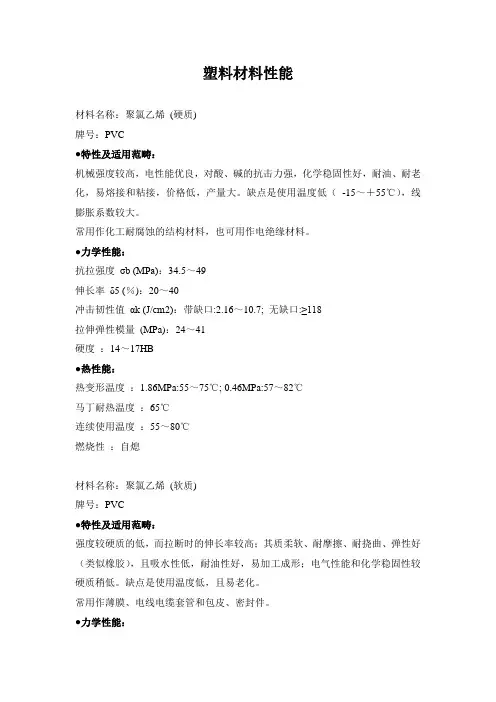 塑料材料性能