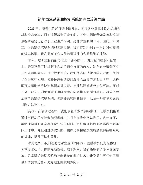 锅炉燃烧系统和控制系统的调试培训总结