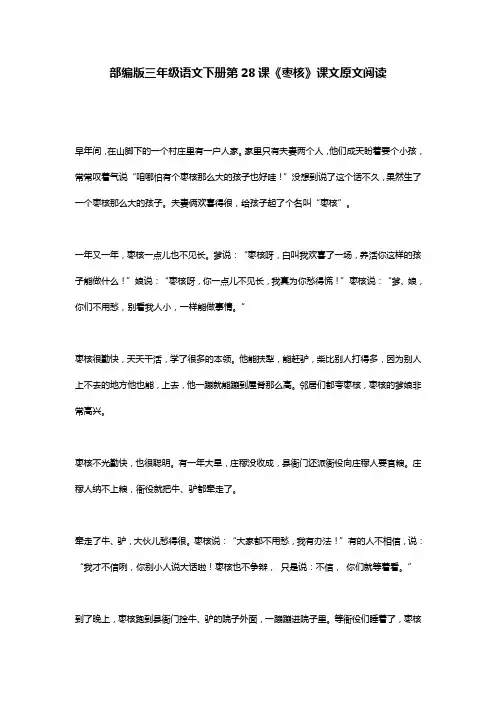部编版三年级语文下册第28课《枣核》课文原文阅读