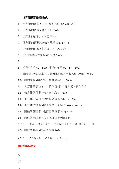 各种图形面积计算公式