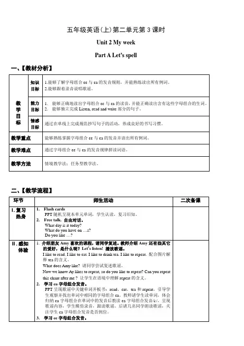 五年级上册英语优质教案-Unit 2 My week. A Let's spell人教版PEP