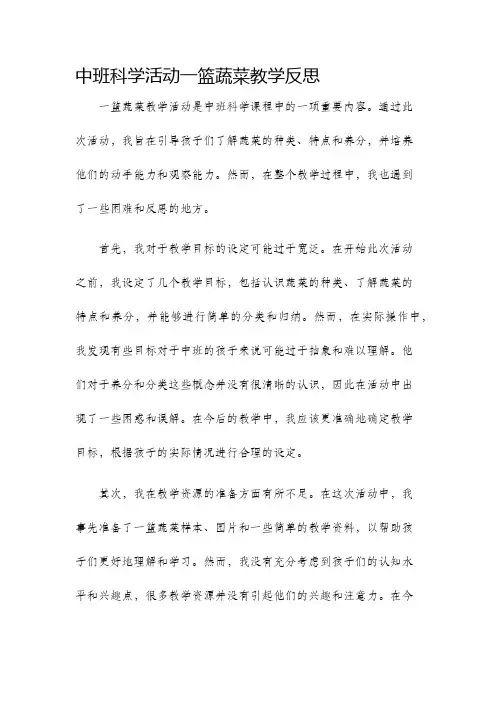 中班科学活动一篮蔬菜教学反思