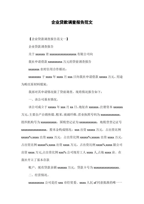 企业贷款调查报告范文