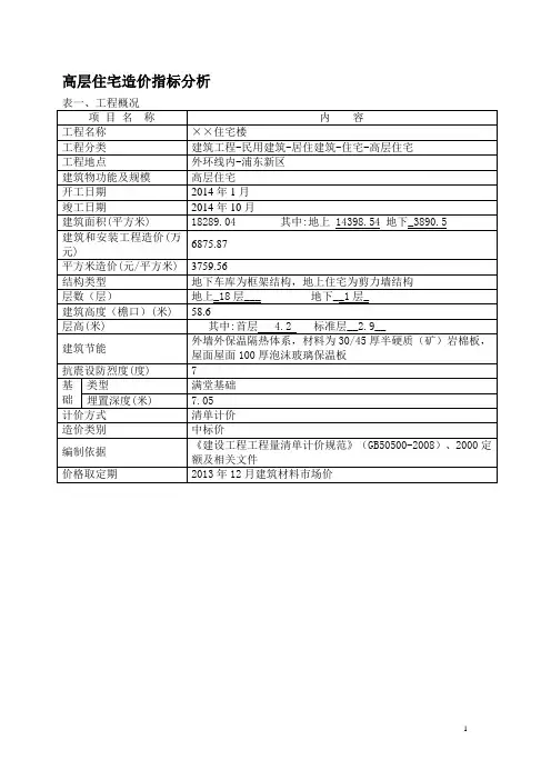 造价指标分析表格