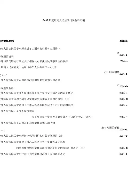 2006年度最高人民法院司法解释汇编