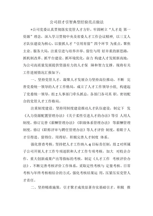 公司招才引智典型经验亮点做法