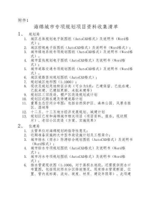 海绵城市专项规划项目资料收集清单