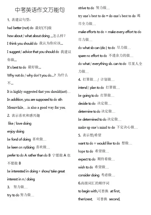 初中英语作文常用句型及短语.